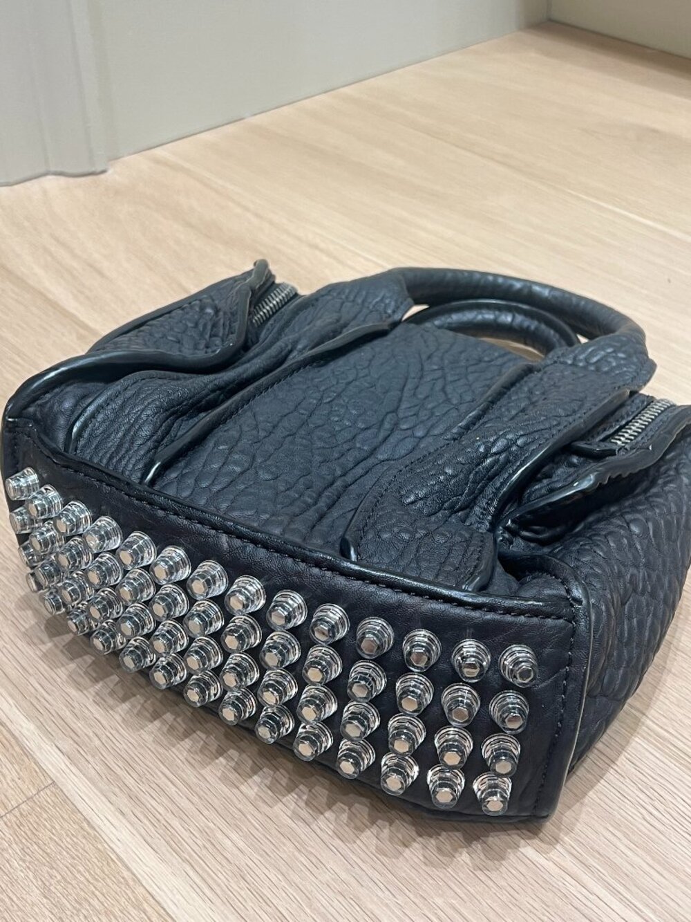 Alexander Wang Rocco Mini Duffel – Black Pebbled Leather with Crystal Studs